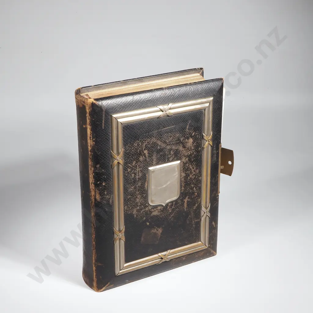 Victorian Photograph Album w Silver Metal Mounts & a Blank Shield Containing Some Vintage Family Portraits Image 1++