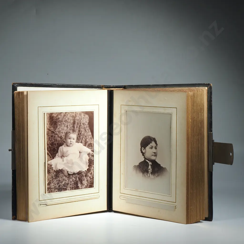 Victorian Photograph Album w Silver Metal Mounts & a Blank Shield Containing Some Vintage Family Portraits Image 1++