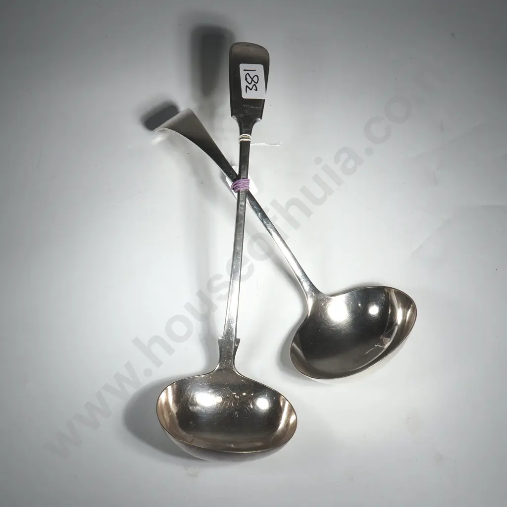 Two Quality Silver Plate Soup Ladles. One In The "Fiddle Pattern" & The Other "Old English" Image 1++