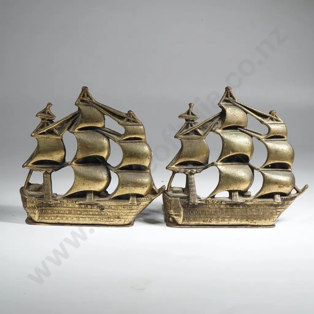 Pair Of Brass Sailing Ship Bookends  Image 1++