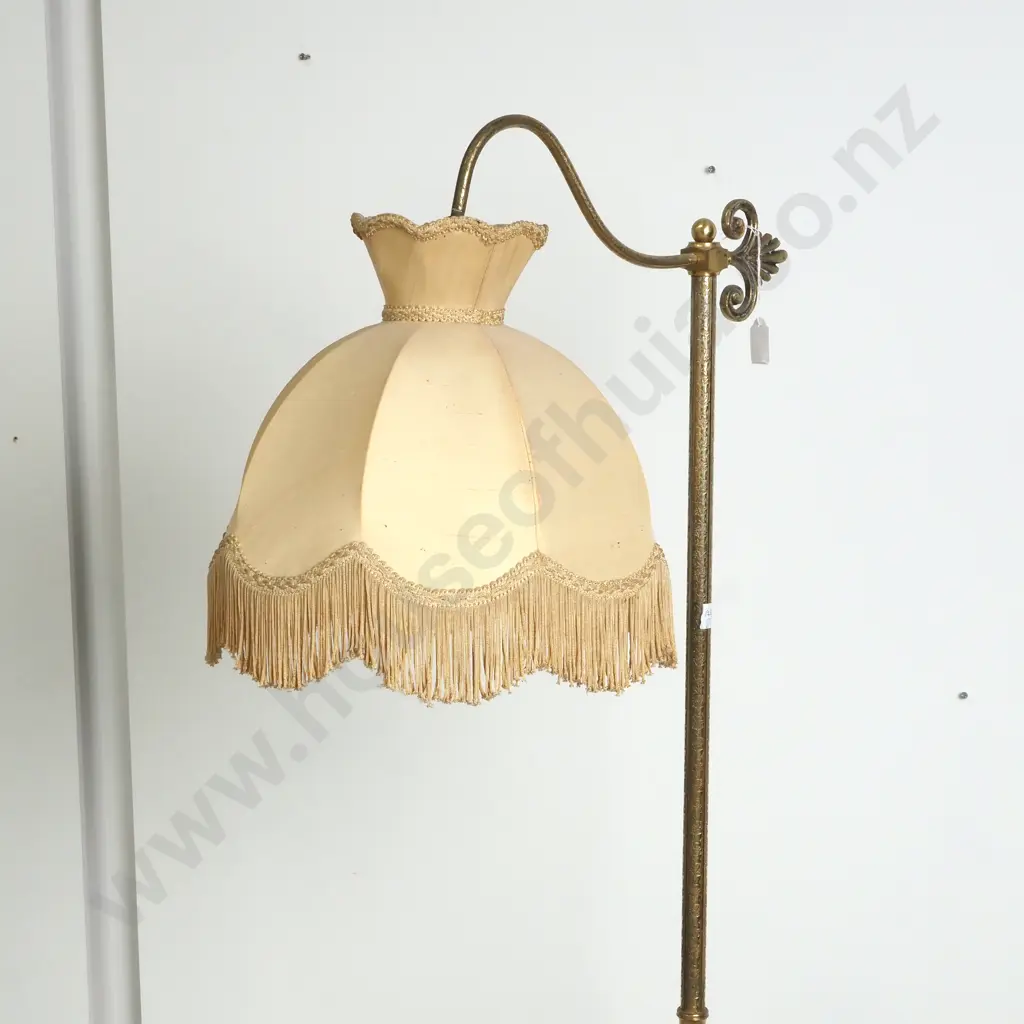 Edwardian Style Brass Standard Lamp w Beige/Cream Lampshade w Fringe Trim Image 1++