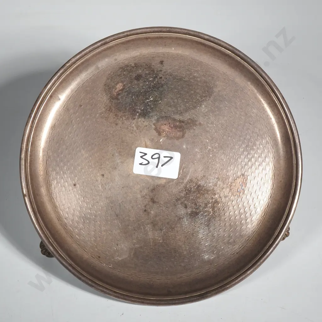 Vintage Salver On Three Scroll Feet w Engine Turned Decoration Image 1++