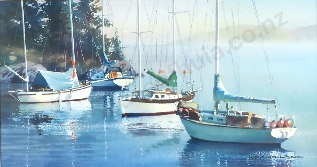 Kiff Holland - Yachts on a Mooring, Print Image 1++