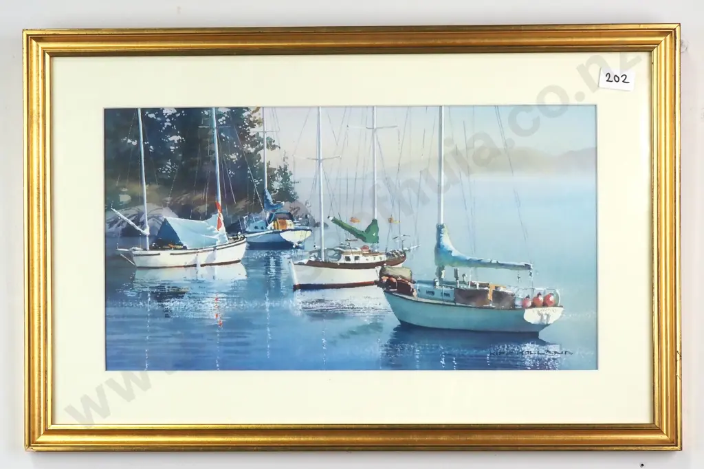 Kiff Holland - Yachts on a Mooring, Print Image 1++