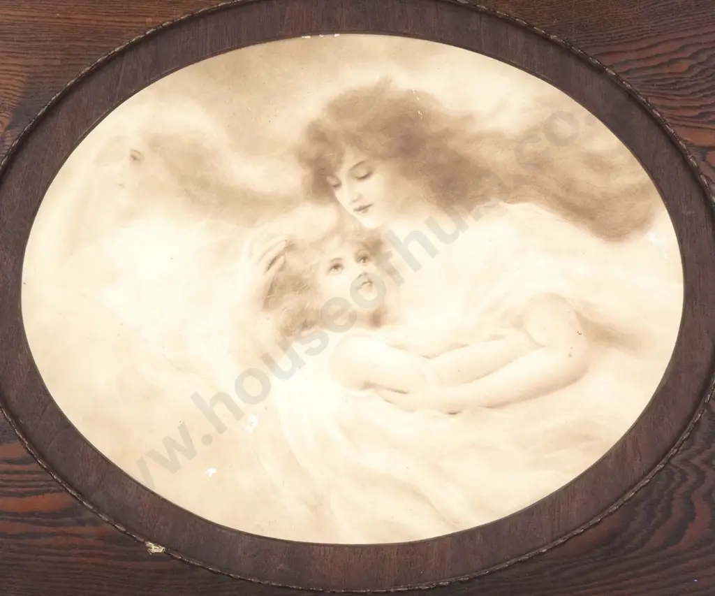 Artist Unknown - Mother & Child, Sepia Coloured Print in Ornate Oak Frame Image 1++