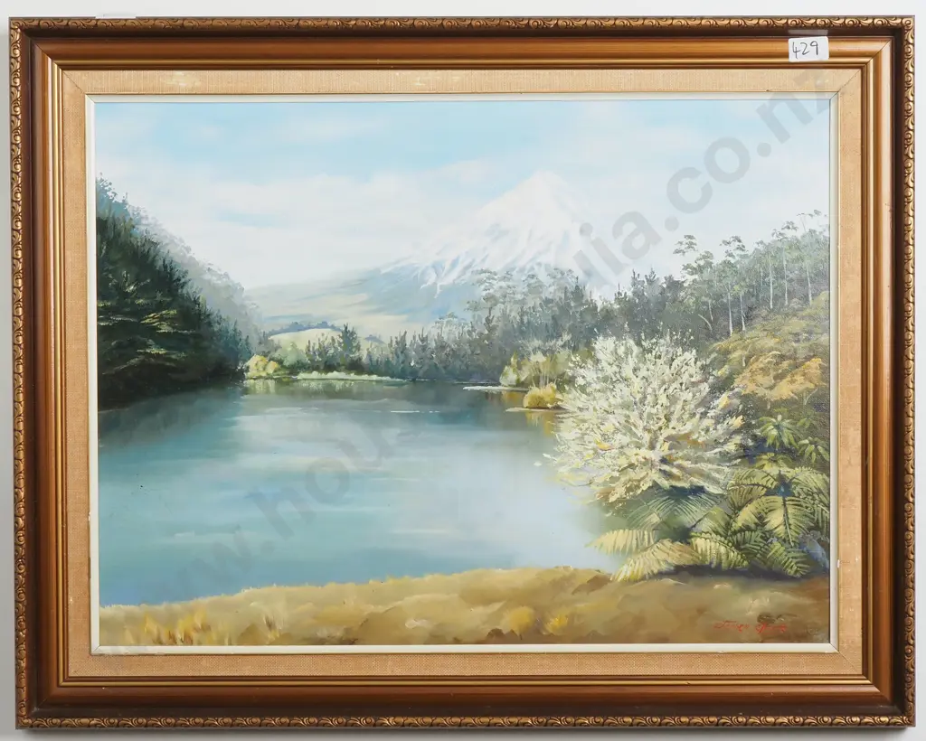 Stephen Clark - Mountain & Lake Scene, Oil on Board Image 1++