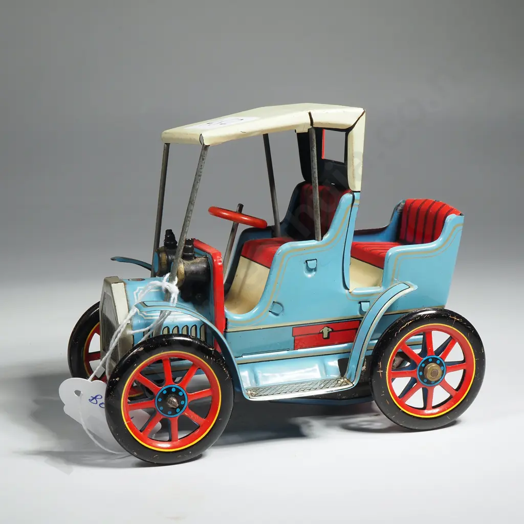 Vintage Blue & Red Lithographed Tinplate 'Old Timer' Toy by Modern Toys of Japan Image 1++