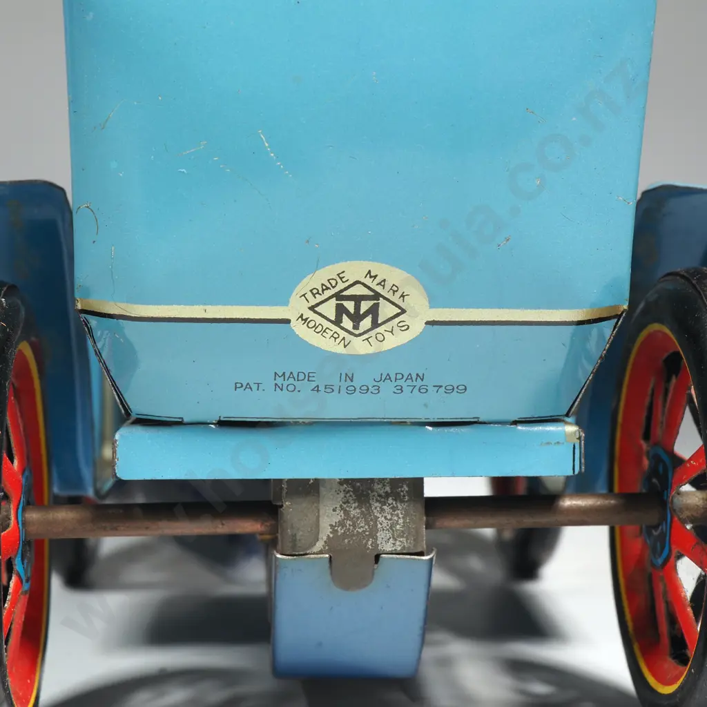 Vintage Blue & Red Lithographed Tinplate 'Old Timer' Toy by Modern Toys of Japan Image 1++
