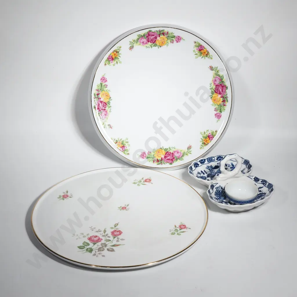 Hutschenreuther Pavlova Plate, A Floral Pavlova Plate & a Vienna Woods  Blue & White Porcelain Divided Dish Image 1++
