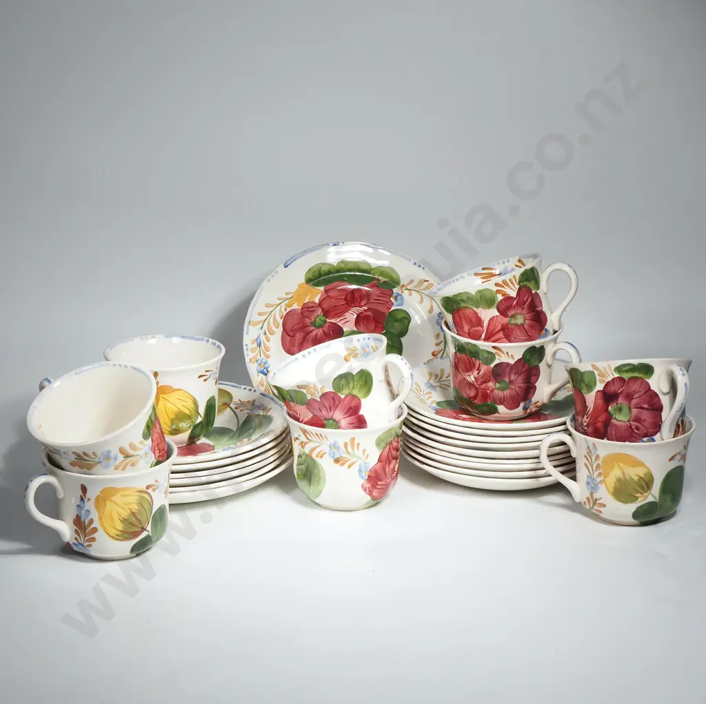 Nine  Belle Fiore Chanticleer Ware Cups, Nine Saucers & Seven Plates. Image 1++