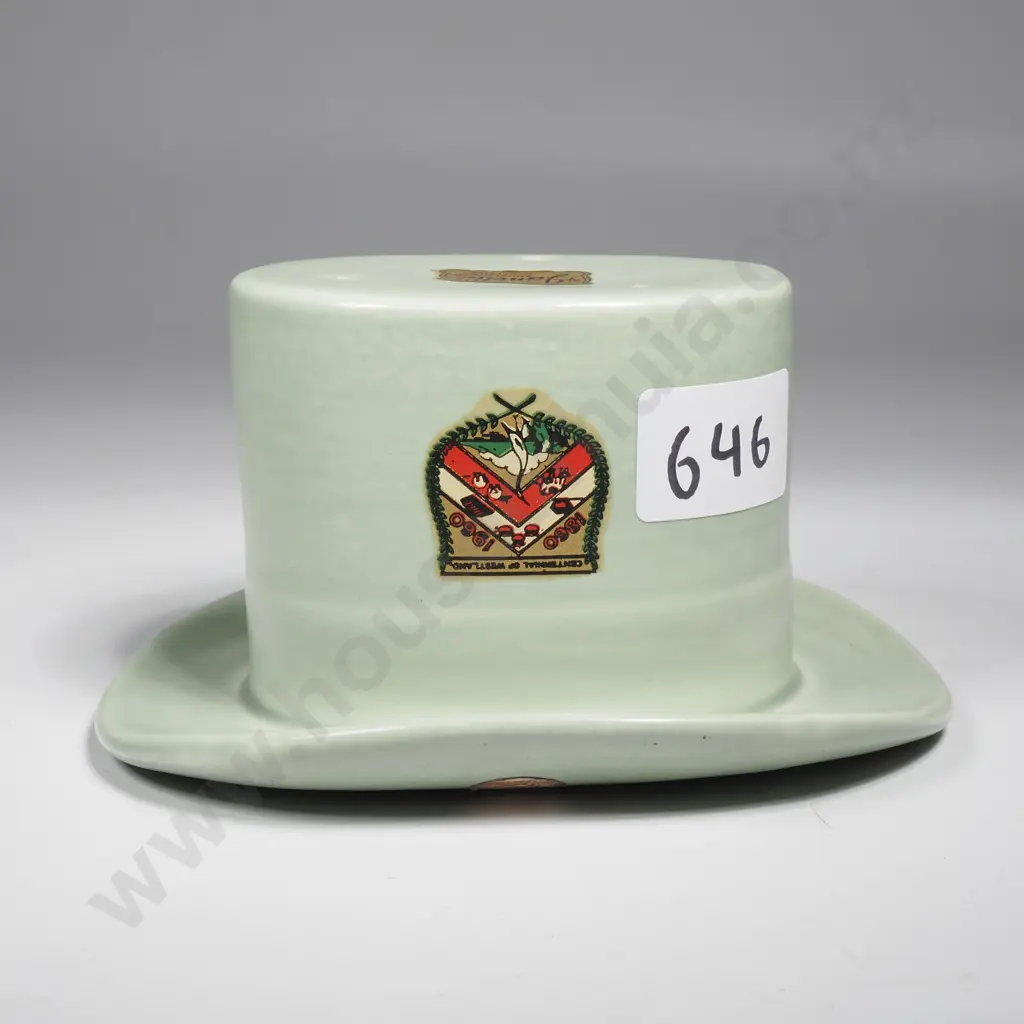 Unusual Bretby Model Of A Top Hat w Westland Souvenir Sticker  Image 1++