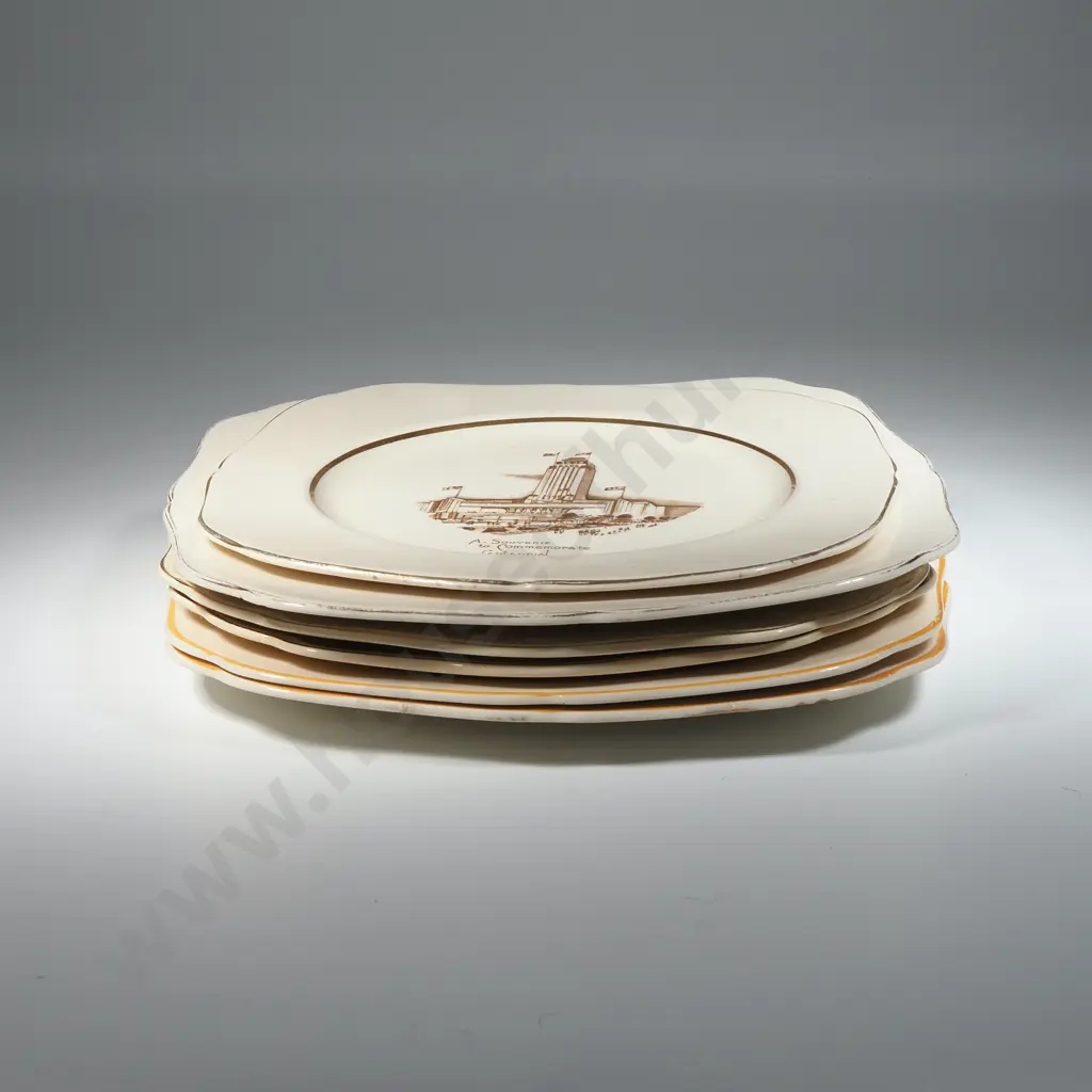 Six NZ Souvenir Plates - Five Centennial Tower, New Zealand Centennial Exhibition 1940, The Other Of Wellington Harbour Image 1++
