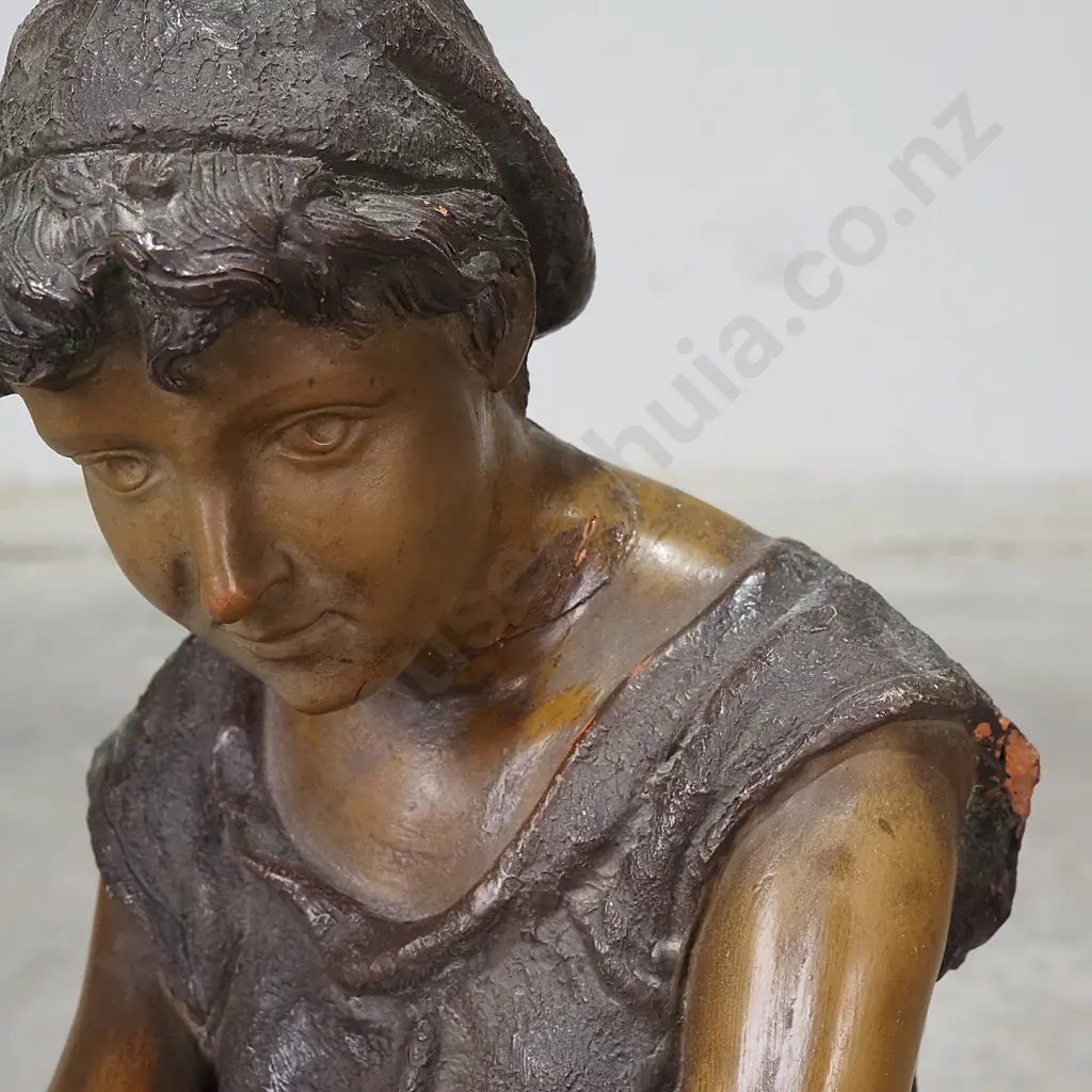 Terracotta Figure of a Young Girl Seated  on a Barrel Image 1++