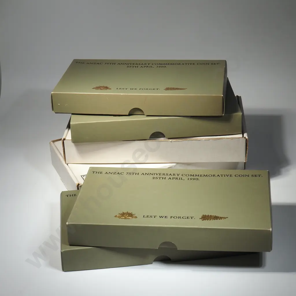Six New Zealand 1990 Proof $5 Anzac Pair Sets in plush cases Image 1++