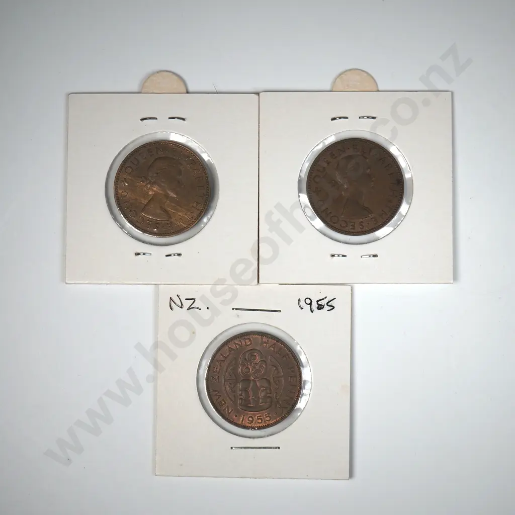 Two New Zealand Half Pennies & One Penny - Better Grades  Image 1++