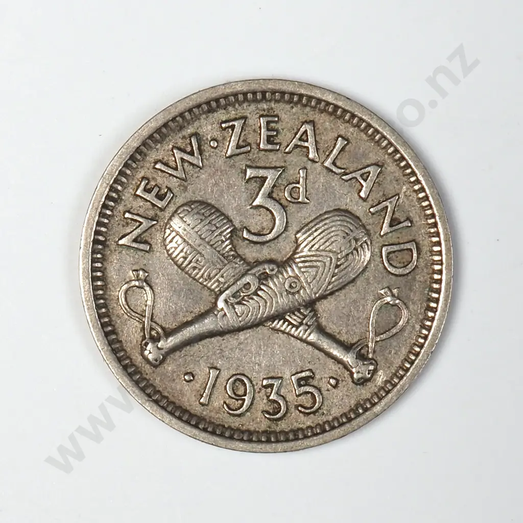 1935 New Zealand Threepence Coin Image 1++