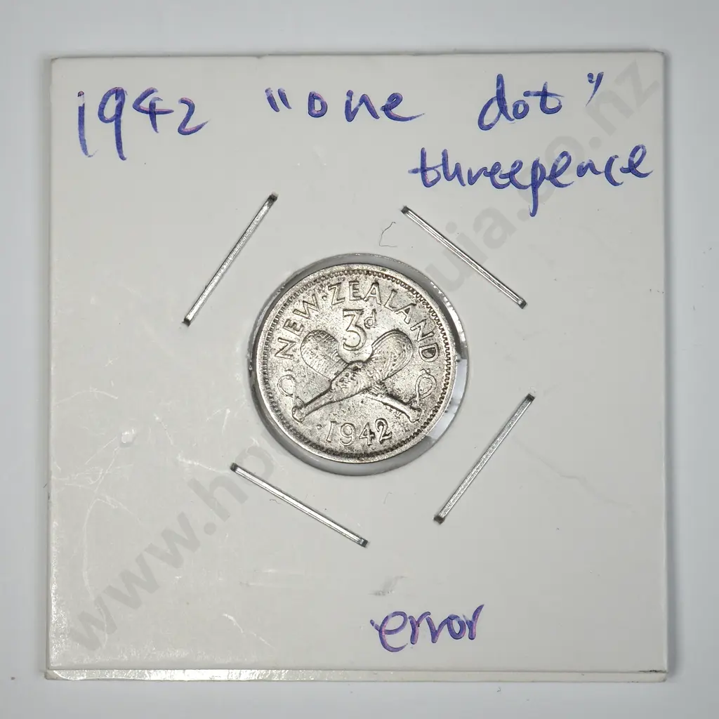 1942 New Zealand Threepence - One Dot - Error Coin Image 1++
