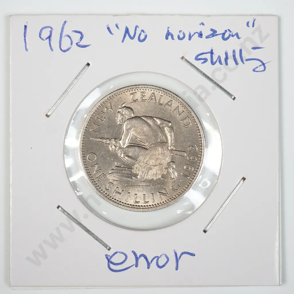 1962 No Horizon New Zealand Shilling - Error Image 1++
