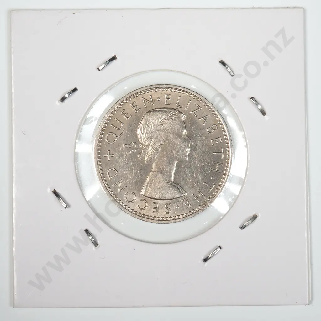 1962 No Horizon New Zealand Shilling - Error Image 1++