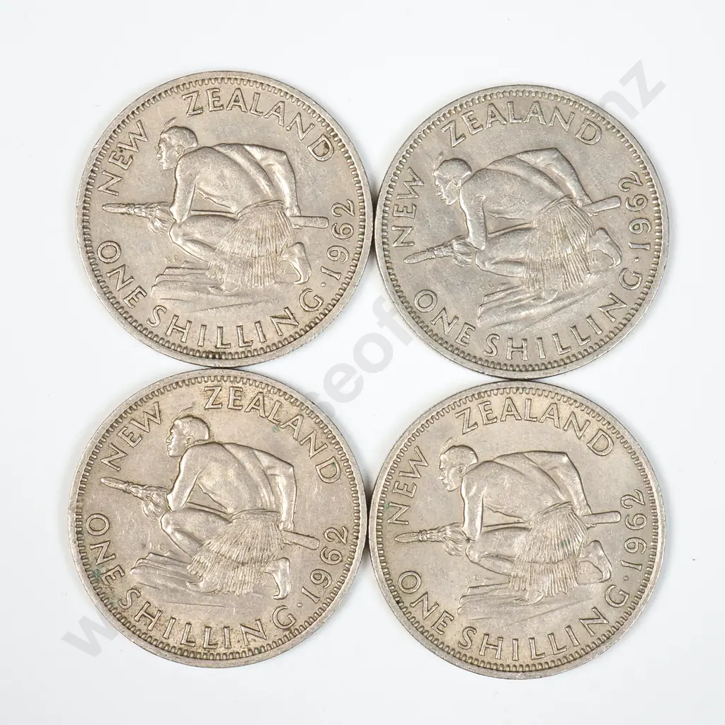 Four 1962 New Zealand "No Ground Line" Florins Image 1++