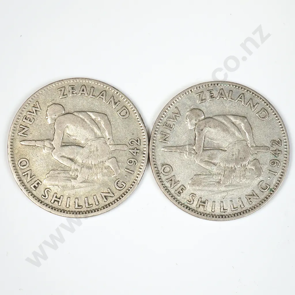 Two 1942 New Zealand "Broken Back" Florins Image 1++