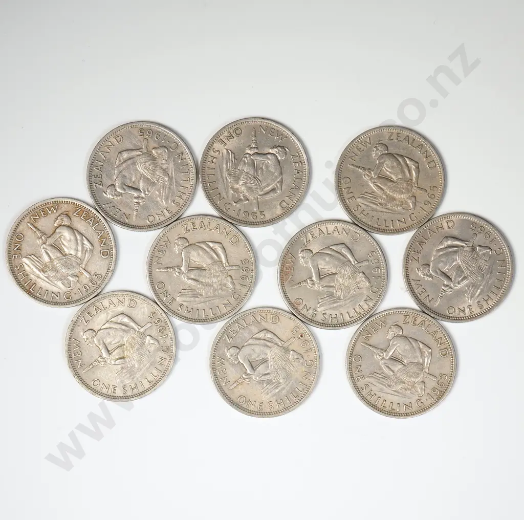 10 1965 New Zealand "Broken Back' Shilllings Image 1++