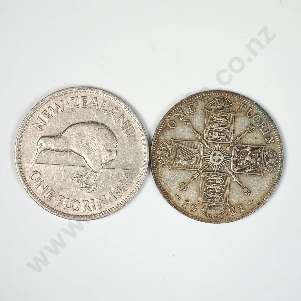 1921 United Kingdom Florin & 1933 New Zealand Florin  Image 1++