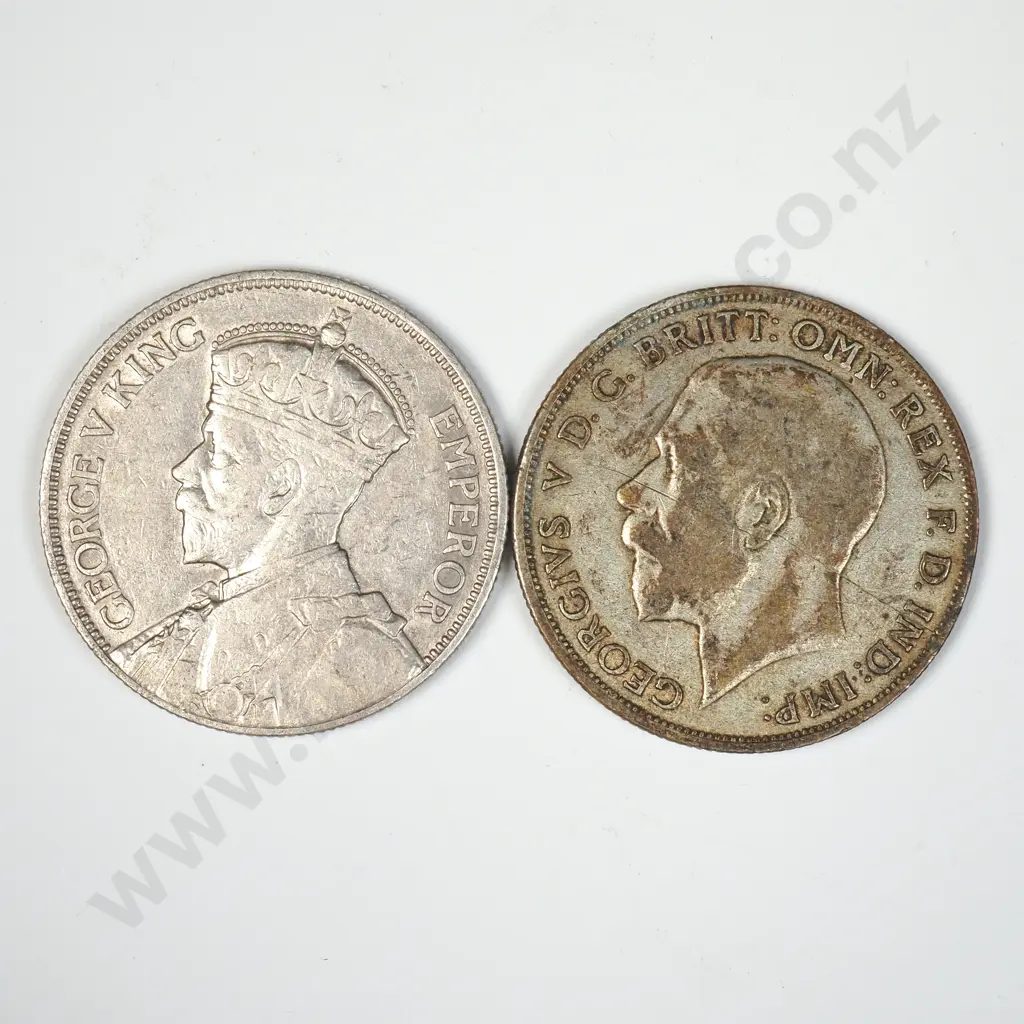 1921 United Kingdom Florin & 1933 New Zealand Florin  Image 1++