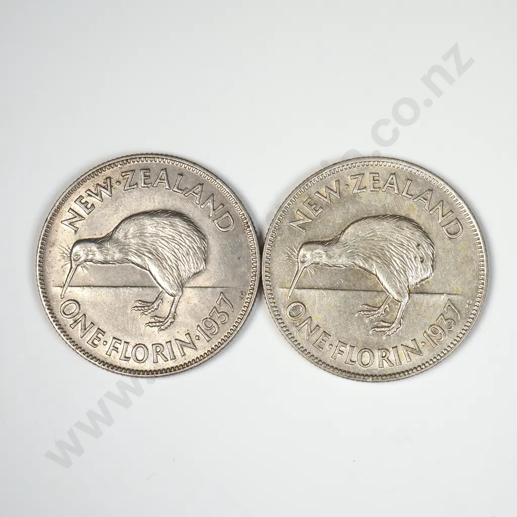 Two 1937 New Zealand Florins Image 1++