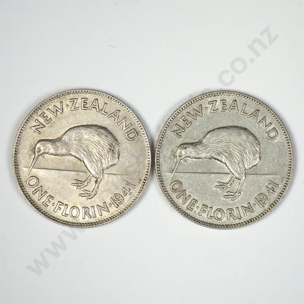 Two 1941 New Zealand Florins Image 1++