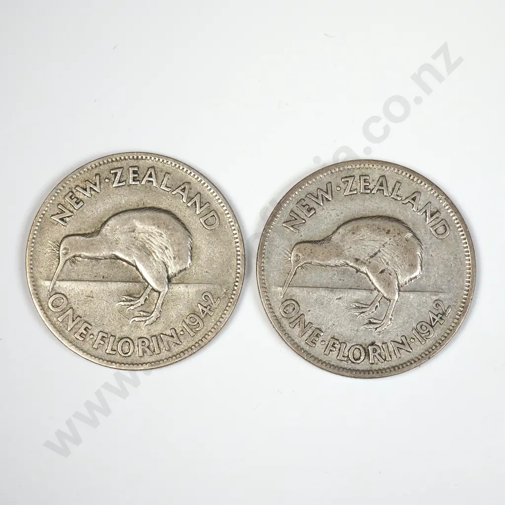 Two 1942 New Zealand Florins Image 1++