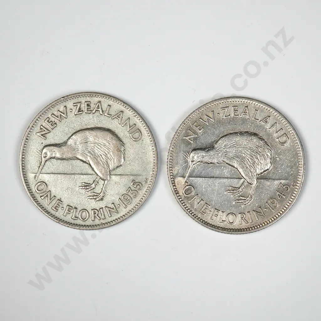1935 & 1943 New Zealand Florins Image 1++