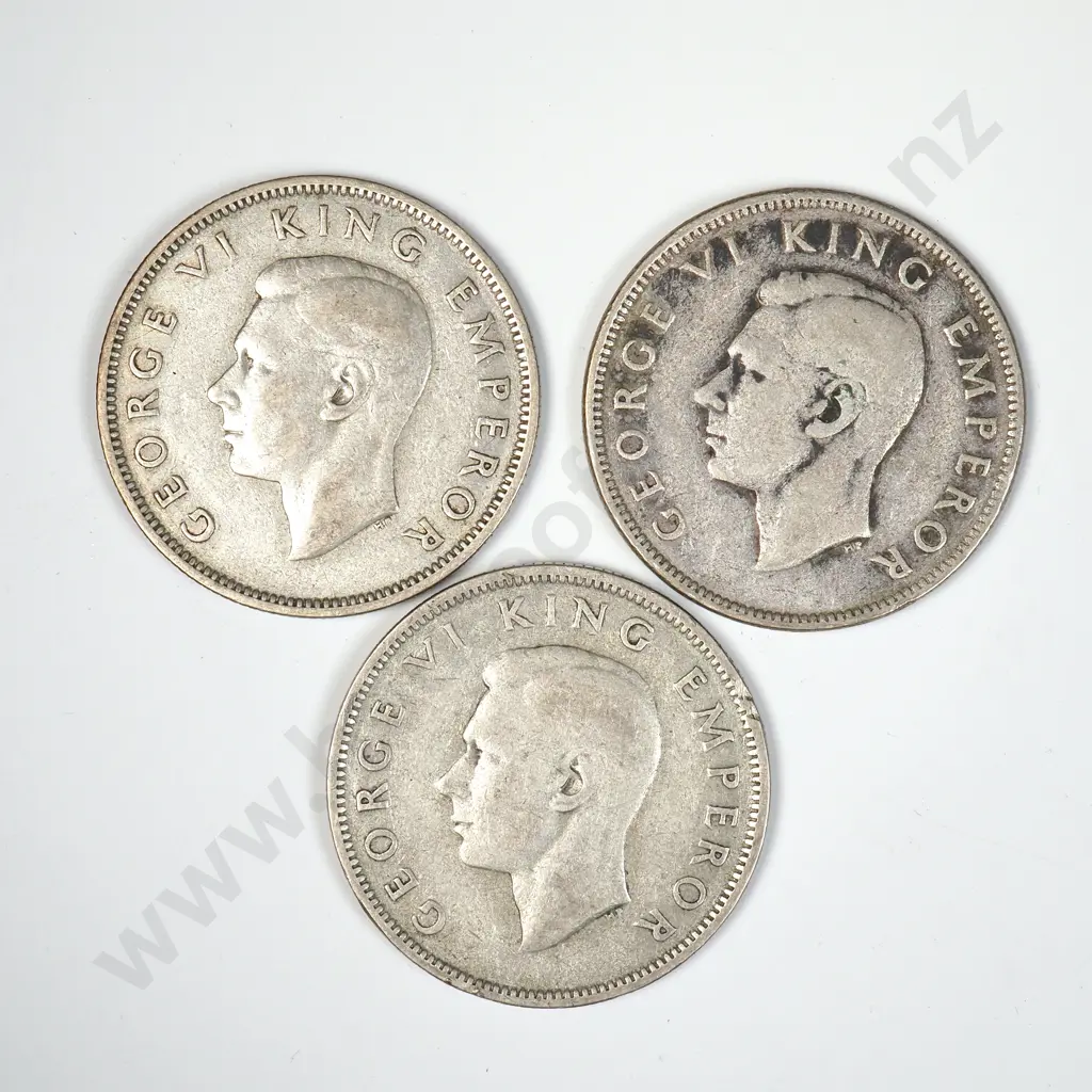 Three 1946 New Zealand "Flatback" Florins Image 1++