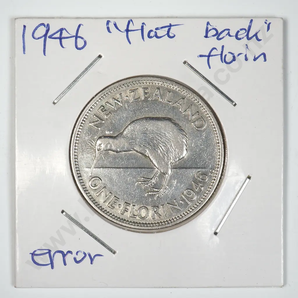 1946 New Zealand Flat Back Florin - Error Coin Image 1++