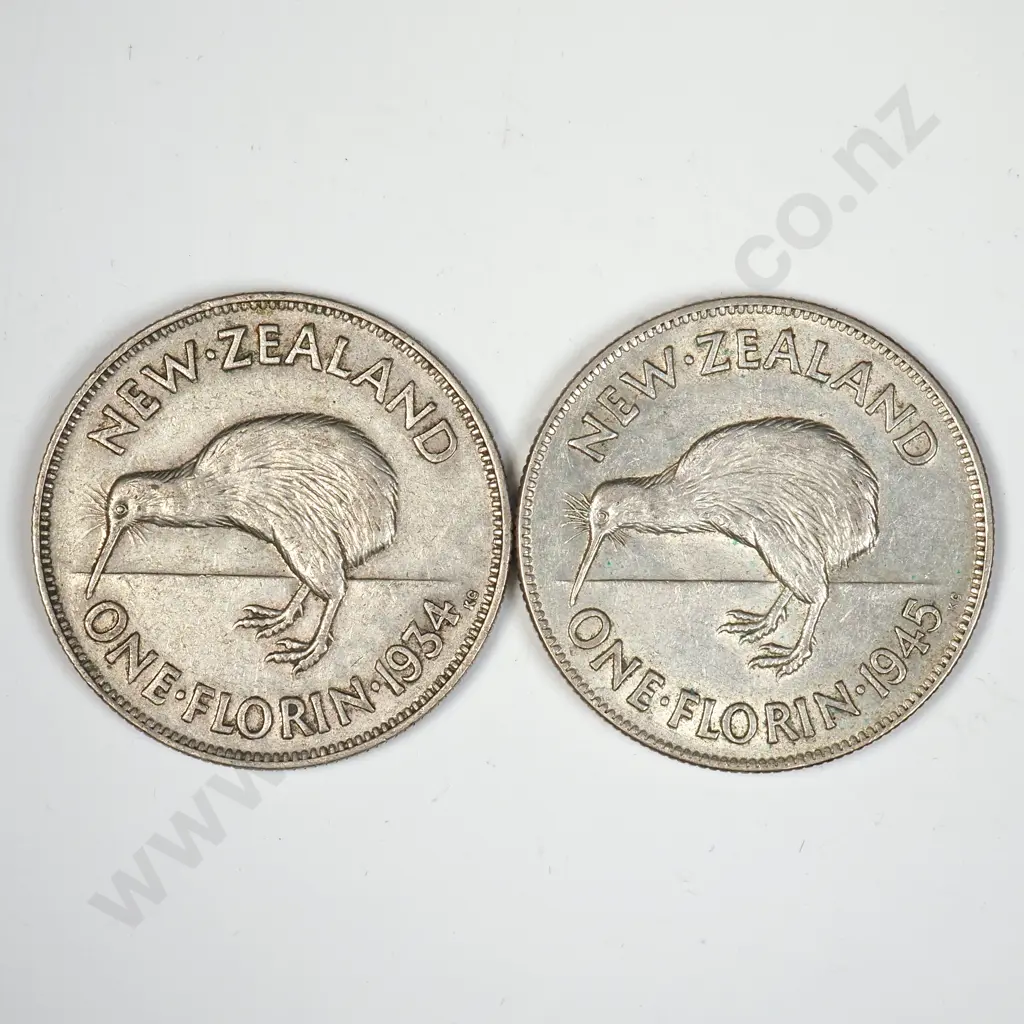 1934 & 1945 New Zealand Florins Image 1++