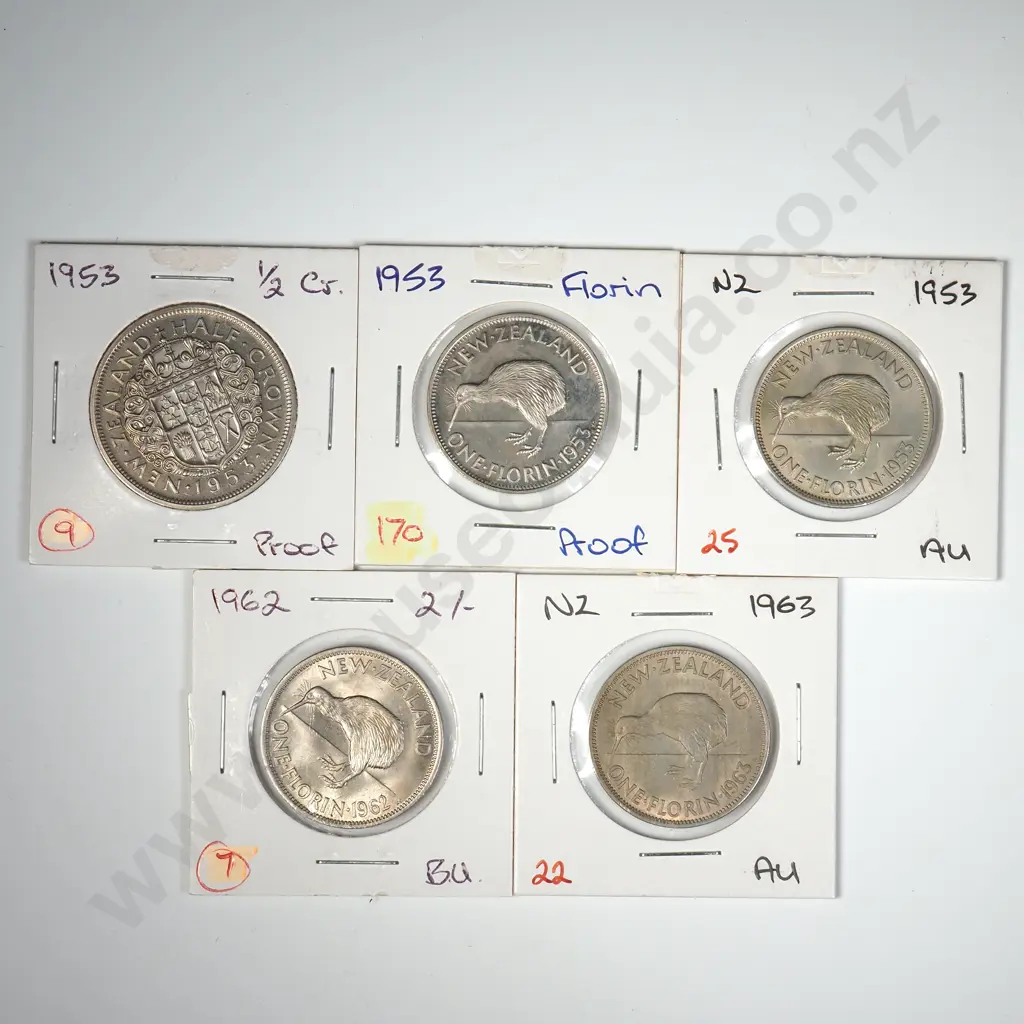 Five New Zealand AUNC Coins in Slips Image 1++