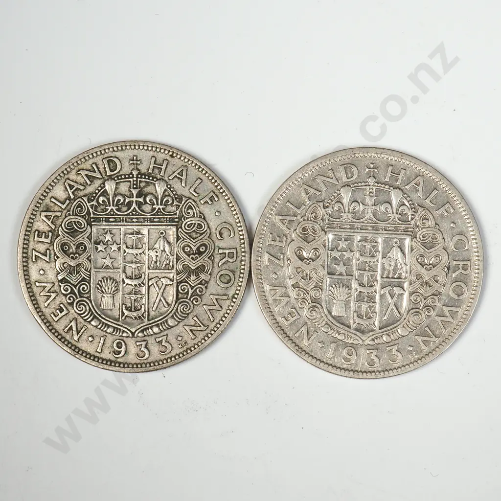 Two 1933 New Zealand Half Crowns  Image 1++