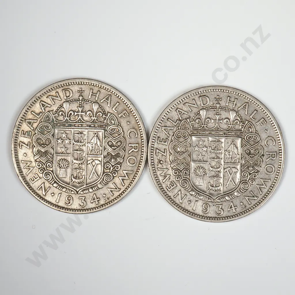 Two 1934 New Zealand Half Crowns  Image 1++