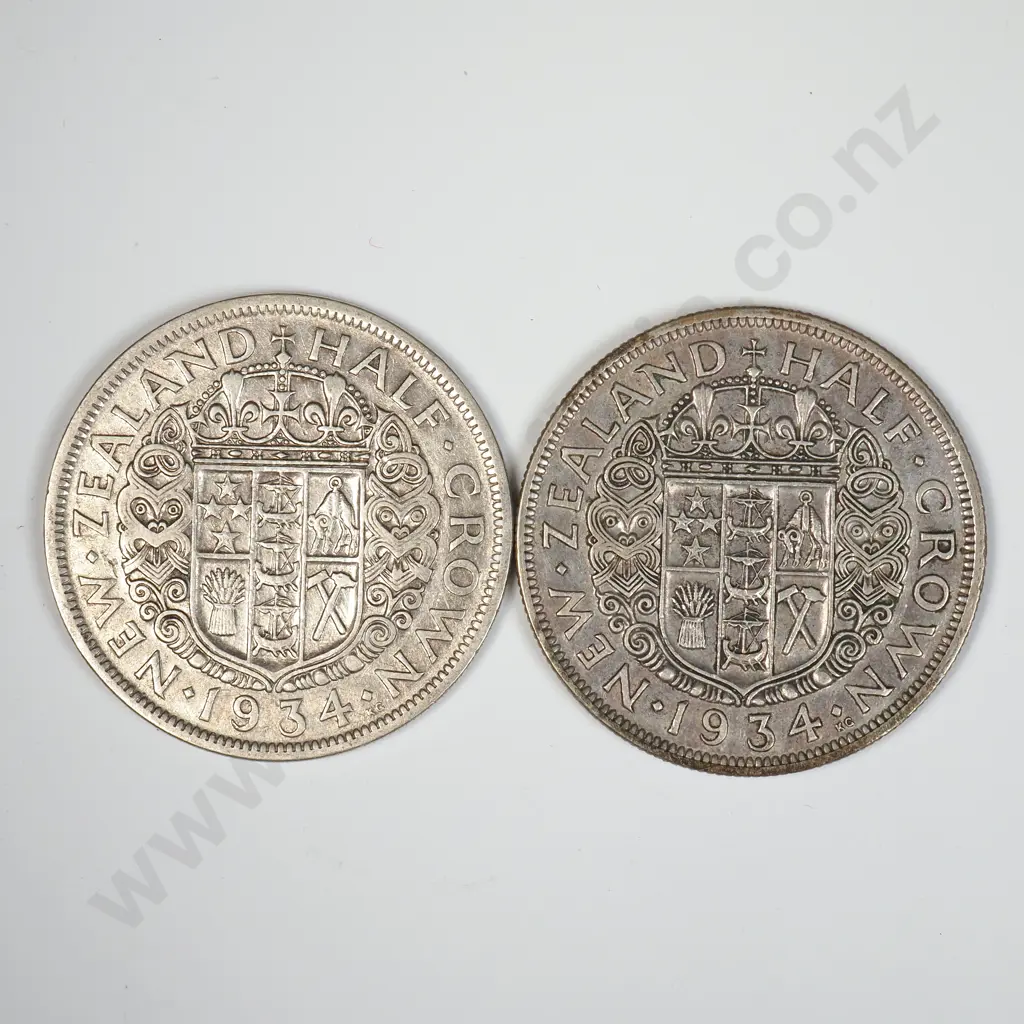 Two 1934 New Zealand Half Crowns  Image 1++