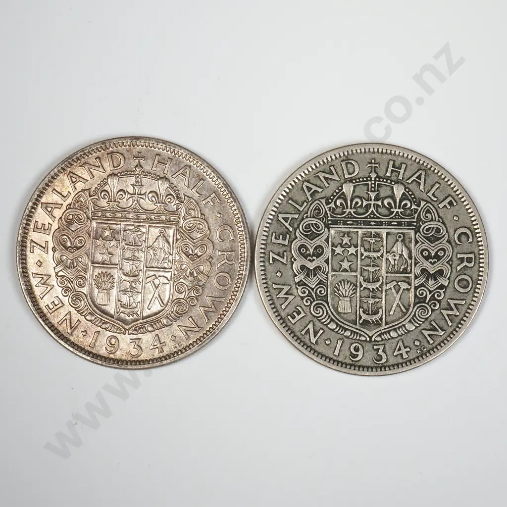 Two 1934 New Zealand Half Crowns  Image 1++