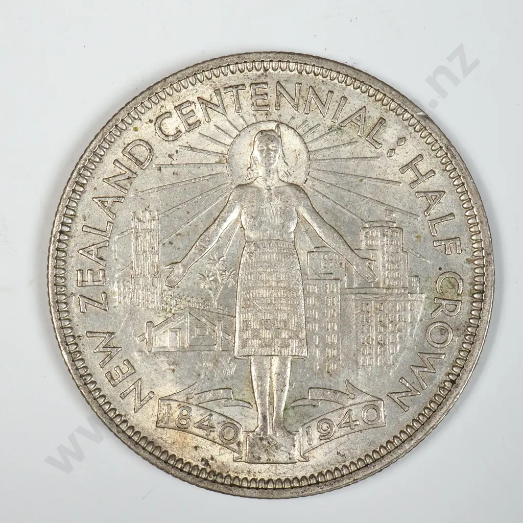 1940 New Zealand Centennial Half Crown Image 1++