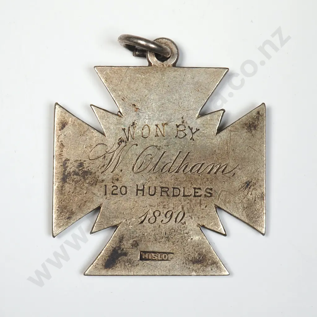 1890 New Zealand Sterling Silver Prize Fob by Hislop to W Oldham for 120 Hurdles Image 1++