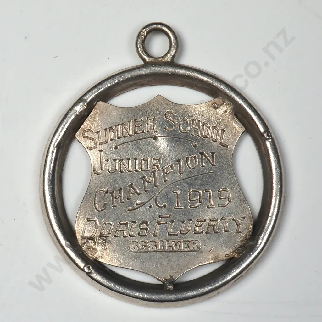 1919 Sumner School Sterling silver Junior Champion Prize Medal to Doris Fluerty Image 1++