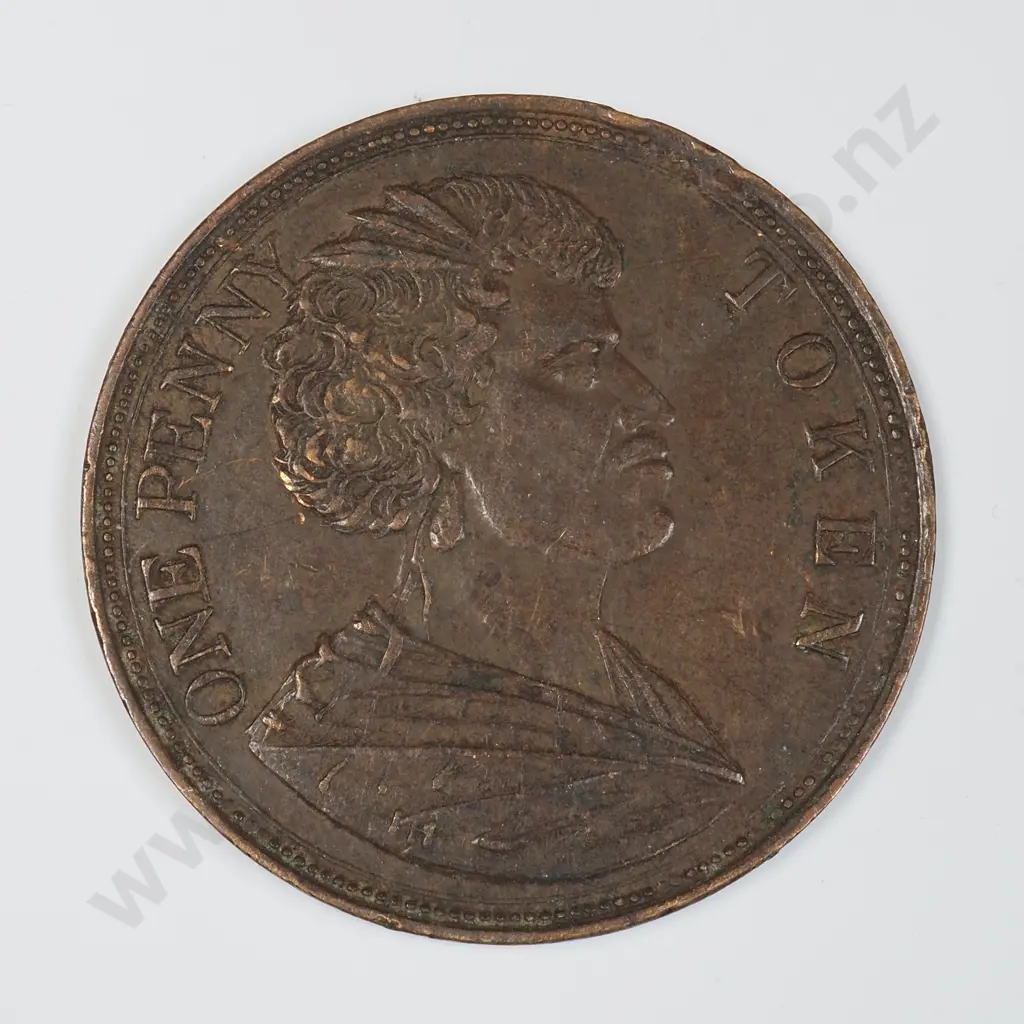 New Zealand Mason Struthers One Penny Token - Better Grade Image 1++