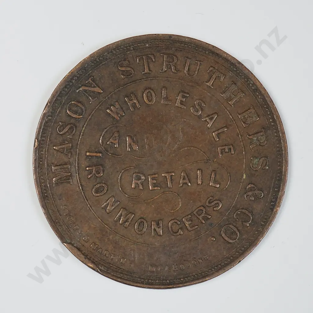 New Zealand Mason Struthers One Penny Token - Better Grade Image 1++