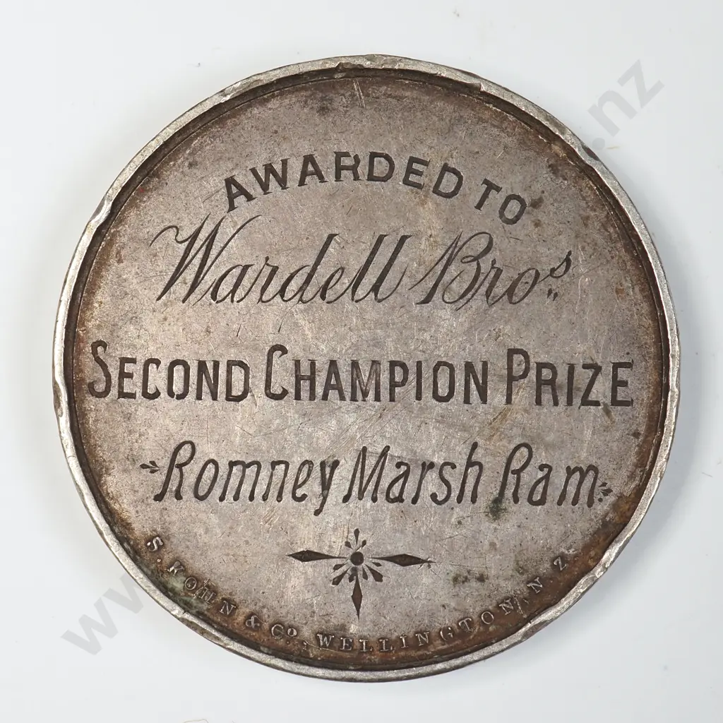 1886 Masterton A&P Show Prize Medal in Sterling Silver for Romney Marsh Ram Image 1++