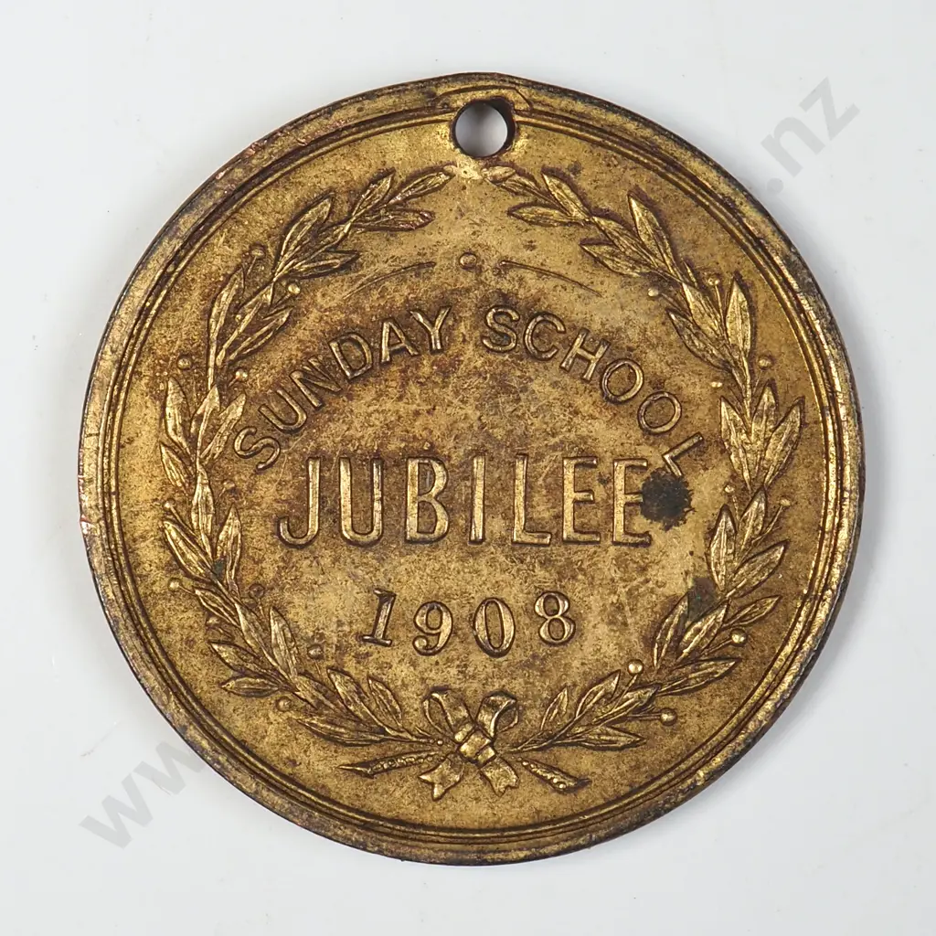 Auckland Baptist Tabernacle 1908 Sunday School Jubilee Medalette Image 1++