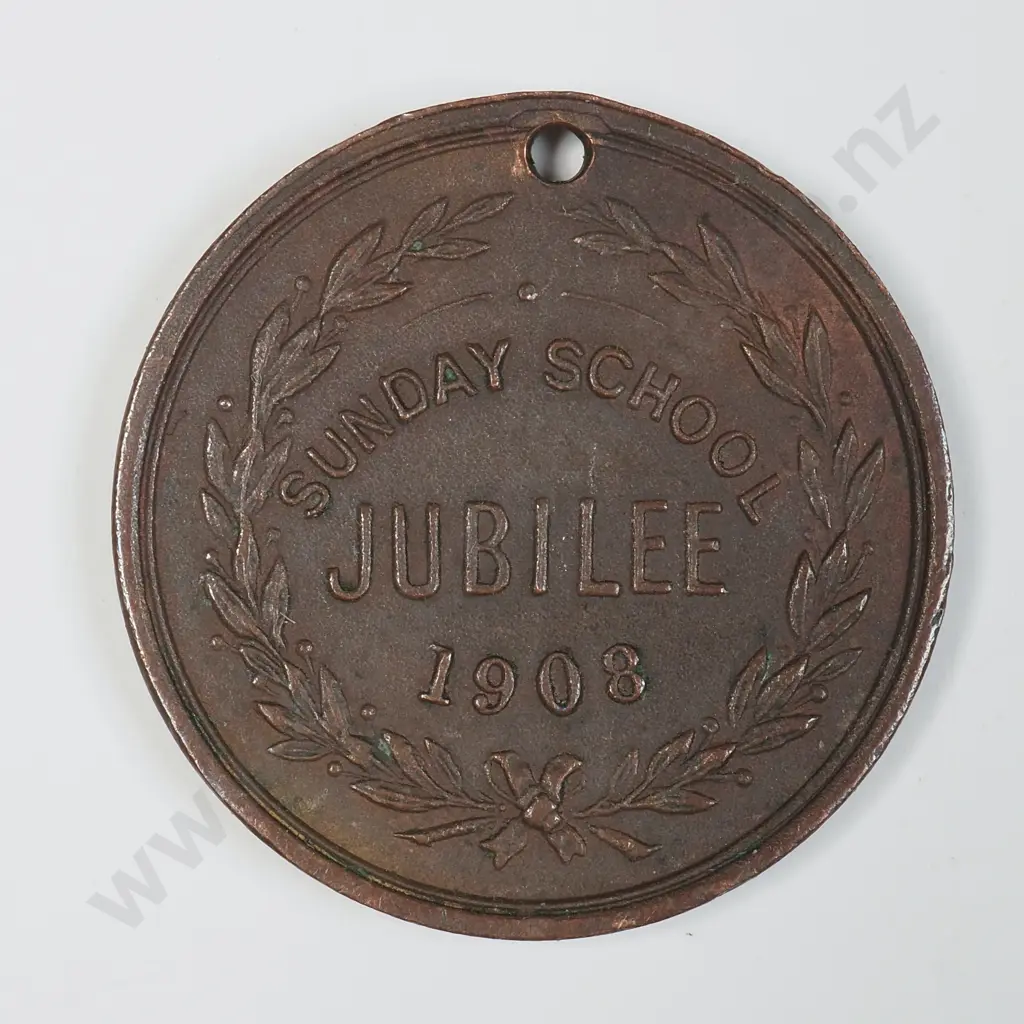 Auckland Baptist Tabernacle 1908 Sunday School Jubilee Medalette Image 1++