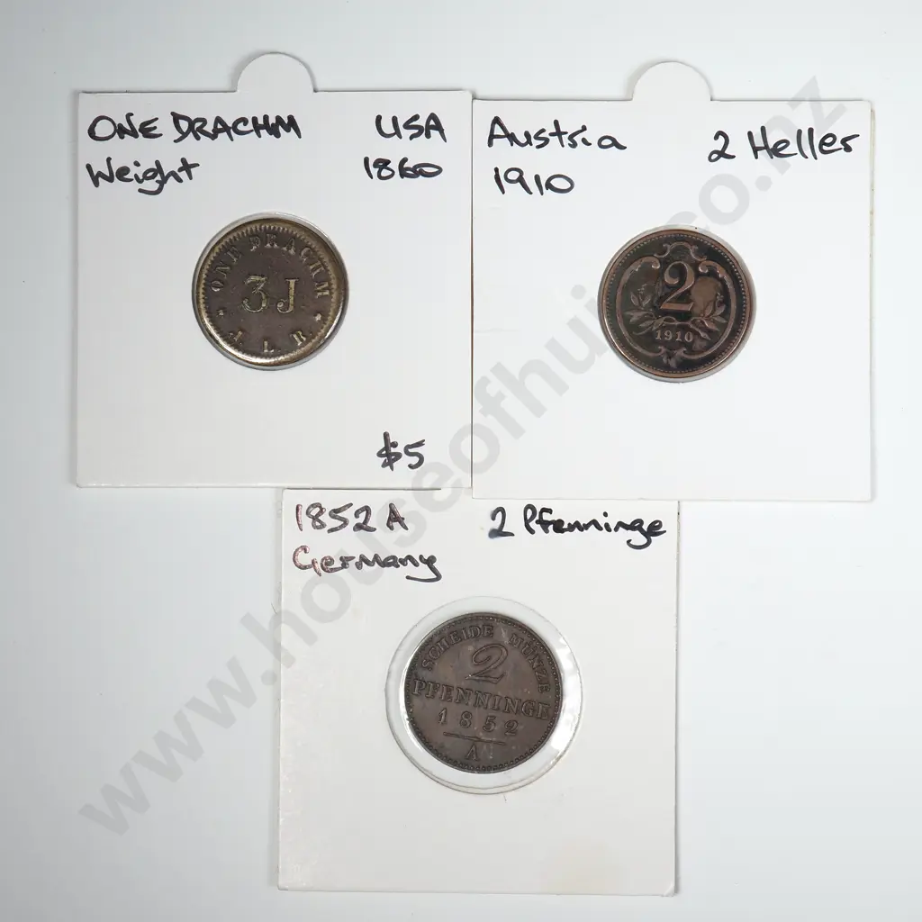 Three 19th Century International Coins - Individually Carded Image 1++