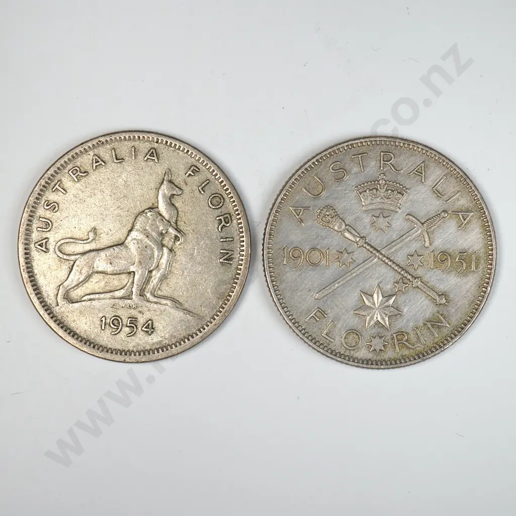 1951 & 1954 Australian Florins  Image 1++